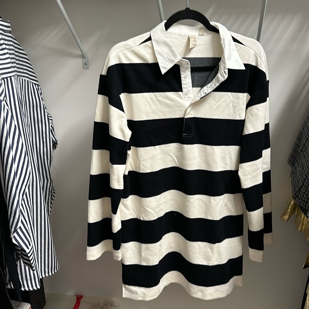 oversized rugby stripe shirtdress